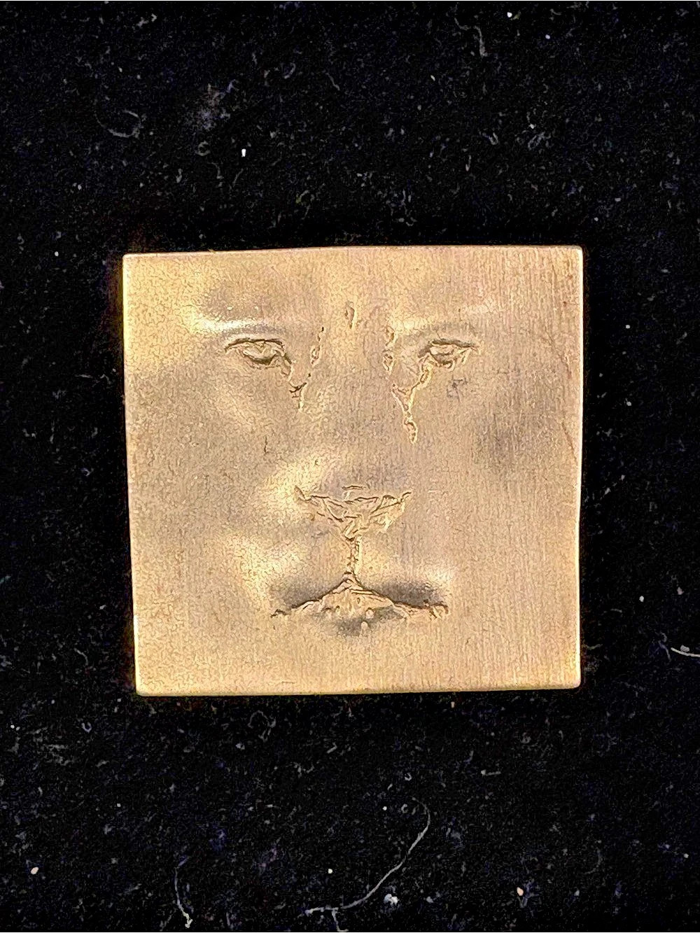 JJ Jonette Jewelry Vintage Lion Face Square Brooch Gold Artistic Minimalist